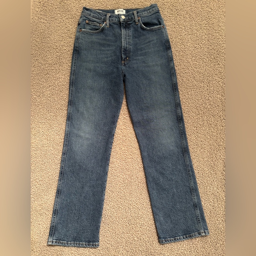 Agolde Pinch Waist High Rise Women's Straight Leg Jeans - Med Blue
